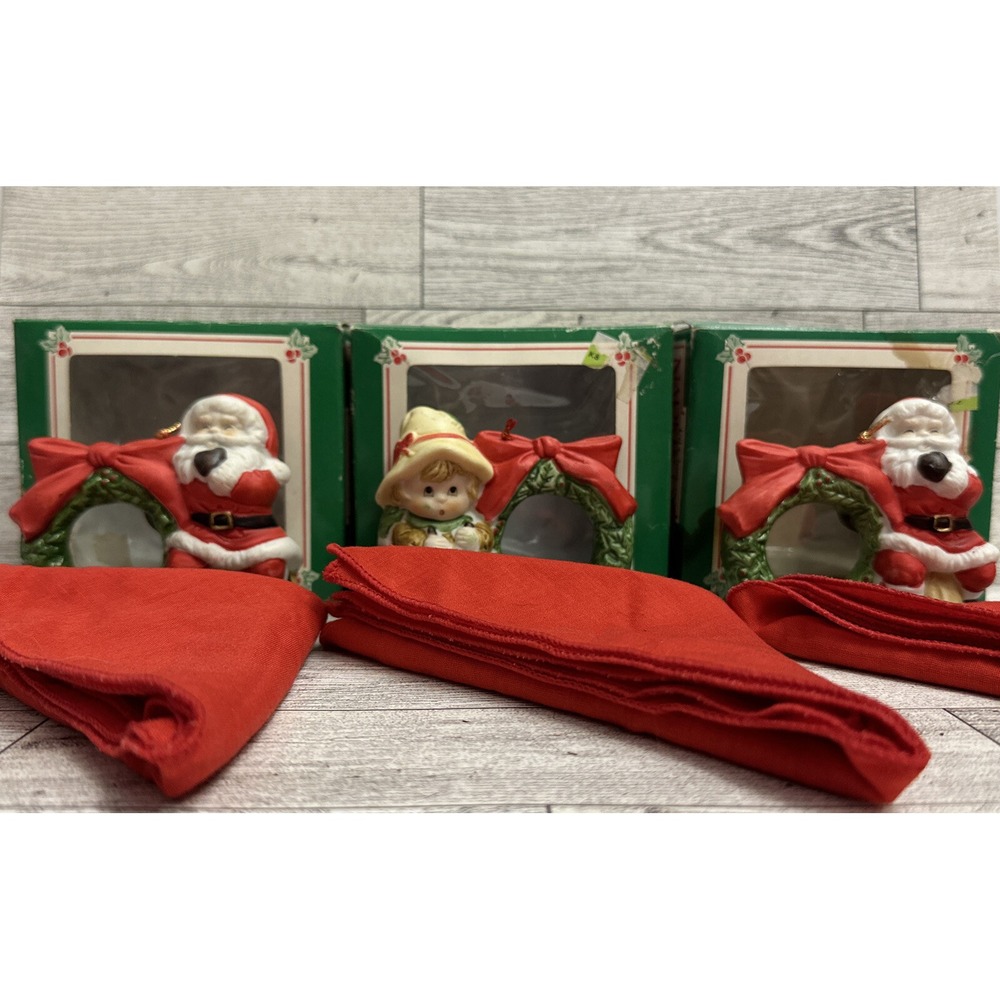 JASCO Lil Chimers Xmas Napkin Ring Bell Bisque Porcelain Drum‎ Boy (1) Santa (2)